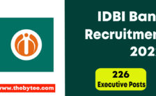 IDBI Bank Recruitment 2022 – Apply Online For 226 Executive Posts