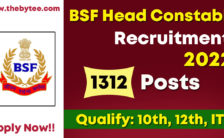 BSF Recruitment 2022 – Apply Online for 1312 Head Constable Posts