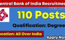 Central Bank of India Recruitment 2022 – Apply Online for 110 Specialist Officer Post